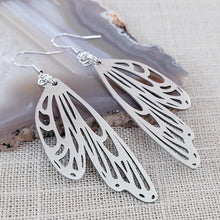 Load image into Gallery viewer, Butterfly Wing Earrings, Dangle Drop Earrings, Stainless Steel Machine Cut Charms