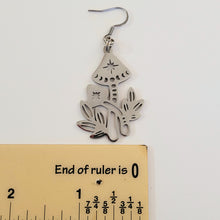 Load image into Gallery viewer, Mushroom Earrings, Dangle Drop Earrings, Stainless Steel Charms, Magic Mushie Phases of the Moon Jewelry