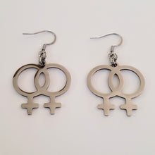 Load image into Gallery viewer, Lesbian Earrings, Sapphic Dangle Drop Earrings, Machine Cut Stainless Steel Charms