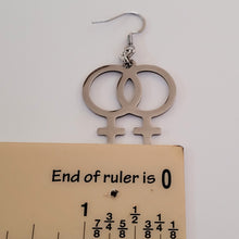 Load image into Gallery viewer, Lesbian Earrings, Sapphic Dangle Drop Earrings, Machine Cut Stainless Steel Charms