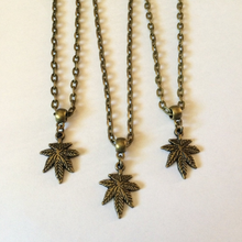 Load image into Gallery viewer, Marijuana Necklace, Bronze Stoner Jewelry on Cable Chain