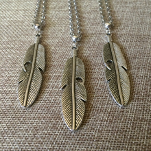 Load image into Gallery viewer, Feather Necklace, Mens Jewelry on Silver Cable Chain, Bohemian Layering Jewelry