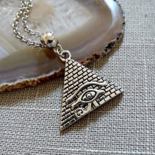 Load image into Gallery viewer, Pyramid Necklace, Eye of Ra Charm onSilver Rolo Chain