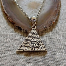 Load image into Gallery viewer, Pyramid Necklace, Eye of Ra Charm onSilver Rolo Chain