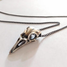 Load image into Gallery viewer, Bird Skull Necklace, Raven Crow Gothic Victorian Halloween Jewelry