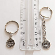 Load image into Gallery viewer, Silver Star of David Keychain, Jewish Backpack or Purse Charms, Zipper Pulls