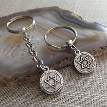 Load image into Gallery viewer, Silver Star of David Keychain, Jewish Backpack or Purse Charms, Zipper Pulls