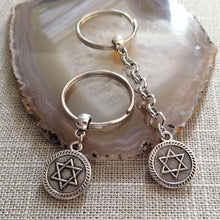 Load image into Gallery viewer, Silver Star of David Keychain, Jewish Backpack or Purse Charms, Zipper Pulls