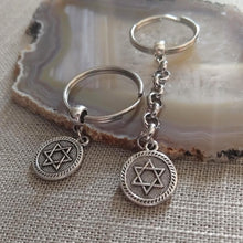 Load image into Gallery viewer, Silver Star of David Keychain, Jewish Backpack or Purse Charms, Zipper Pulls