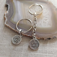 Load image into Gallery viewer, Silver Star of David Keychain, Jewish Backpack or Purse Charms, Zipper Pulls