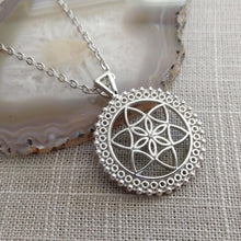 Load image into Gallery viewer, Flower of Life Necklace, Silver Cable Chain, Yoga Meditation Reiki Jewelry