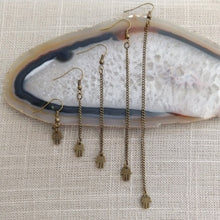 Load image into Gallery viewer, Tiny Hamsa Earrings, Dangle Drop Chain Earring in Your Choice of Five Lengths