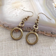 Load image into Gallery viewer, Bronze Minimalist Ring Earrings - Dangle Drop Earrings