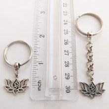 Load image into Gallery viewer, Lotus Flower Ohm Keychain, Yoga Backpack Charm or Zipper Pull