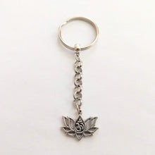 Load image into Gallery viewer, Lotus Flower Ohm Keychain, Yoga Backpack Charm or Zipper Pull
