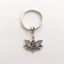 Load image into Gallery viewer, Lotus Flower Ohm Keychain, Yoga Backpack Charm or Zipper Pull