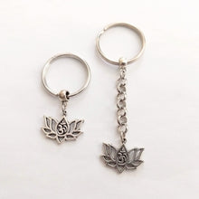 Load image into Gallery viewer, Lotus Flower Ohm Keychain, Yoga Backpack Charm or Zipper Pull