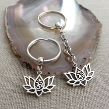 Load image into Gallery viewer, Lotus Flower Ohm Keychain, Yoga Backpack Charm or Zipper Pull