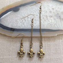 Load image into Gallery viewer, Fleur de Lis Earrings, Dangle Drop Chain Earrings in Your Choice of Three Lengths