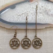 Load image into Gallery viewer, Japanese Lotus Flower Earrings - Your Choice of Three Lengths - Long Dangle Chain Earrings