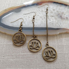 Load image into Gallery viewer, Japanese Lotus Flower Earrings - Your Choice of Three Lengths - Long Dangle Chain Earrings