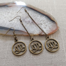 Load image into Gallery viewer, Japanese Lotus Flower Earrings - Your Choice of Three Lengths - Long Dangle Chain Earrings