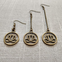 Load image into Gallery viewer, Japanese Lotus Flower Earrings - Your Choice of Three Lengths - Long Dangle Chain Earrings