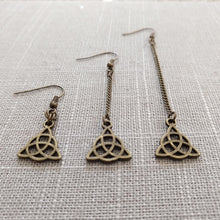 Load image into Gallery viewer, Celtic Knot Flower Earrings - Your Choice of Three Lengths - Long Dangle Chain Earrings