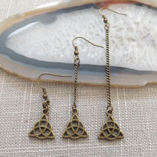 Load image into Gallery viewer, Celtic Knot Flower Earrings - Your Choice of Three Lengths - Long Dangle Chain Earrings