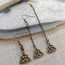 Load image into Gallery viewer, Celtic Knot Flower Earrings - Your Choice of Three Lengths - Long Dangle Chain Earrings