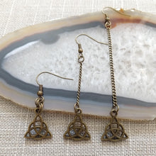 Load image into Gallery viewer, Celtic Knot Flower Earrings - Your Choice of Three Lengths - Long Dangle Chain Earrings