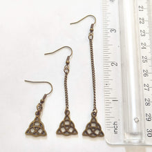 Load image into Gallery viewer, Celtic Knot Flower Earrings - Your Choice of Three Lengths - Long Dangle Chain Earrings