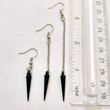 Load image into Gallery viewer, Black Spike Earrings - Long Dangle Earrings with Silver Curb Chain