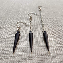 Load image into Gallery viewer, Black Spike Earrings - Long Dangle Earrings with Silver Curb Chain