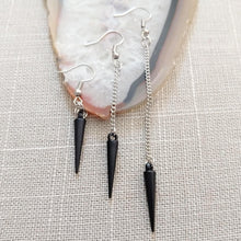 Load image into Gallery viewer, Black Spike Earrings - Long Dangle Earrings with Silver Curb Chain