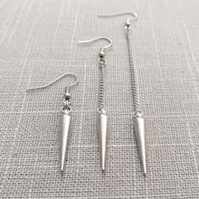 Load image into Gallery viewer, Silver Spike Earrings - Spike Earrings / Silver Earrings / Dangle Earrings / Long Earrings / Chain Earrings / Bohemian Jewelry