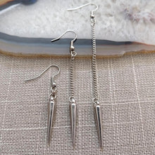 Load image into Gallery viewer, Silver Spike Earrings - Spike Earrings / Silver Earrings / Dangle Earrings / Long Earrings / Chain Earrings / Bohemian Jewelry