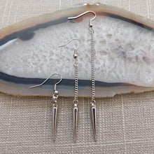 Load image into Gallery viewer, Silver Spike Earrings - Spike Earrings / Silver Earrings / Dangle Earrings / Long Earrings / Chain Earrings / Bohemian Jewelry