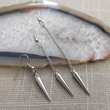 Load image into Gallery viewer, Silver Spike Earrings - Spike Earrings / Silver Earrings / Dangle Earrings / Long Earrings / Chain Earrings / Bohemian Jewelry