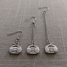 Load image into Gallery viewer, Boombox Earrings, Ghetto Blaster Radio Music, Your Choice of Five Lengths, Long Dangle Chain Drop