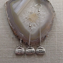 Load image into Gallery viewer, Boombox Earrings, Ghetto Blaster Radio Music, Your Choice of Five Lengths, Long Dangle Chain Drop