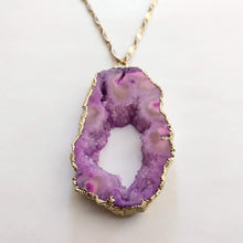 Load image into Gallery viewer, Purple Agate Geode Slice Necklace with Druzy Inclusion - Bohemian Festival Jewelry
