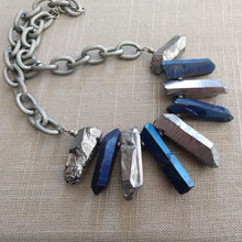 Load image into Gallery viewer, Silver and Blue Crystal Point Bib Necklace - Statement Jewelry