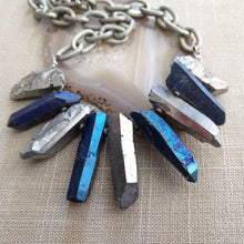 Load image into Gallery viewer, Silver and Blue Crystal Point Bib Necklace - Statement Jewelry