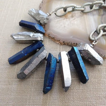 Load image into Gallery viewer, Silver and Blue Crystal Point Bib Necklace - Statement Jewelry
