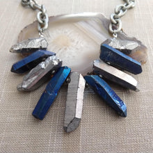 Load image into Gallery viewer, Silver and Blue Crystal Point Bib Necklace - Statement Jewelry
