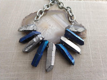 Load image into Gallery viewer, Silver and Blue Crystal Point Bib Necklace - Statement Jewelry