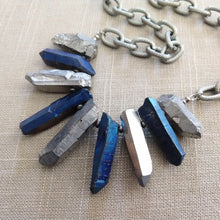 Load image into Gallery viewer, Silver and Blue Crystal Point Bib Necklace - Statement Jewelry