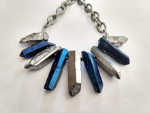 Load image into Gallery viewer, Silver and Blue Crystal Point Bib Necklace - Statement Jewelry
