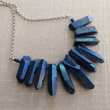 Load image into Gallery viewer, Blue Titanium Crystal Point Bib Necklace - Statement Jewelry